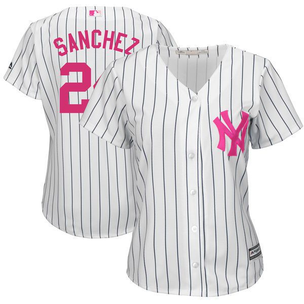 Women 2017 MLB New York Yankees #24 Gary Sanchez White Mothers Day Jerseys->women mlb jersey->Women Jersey